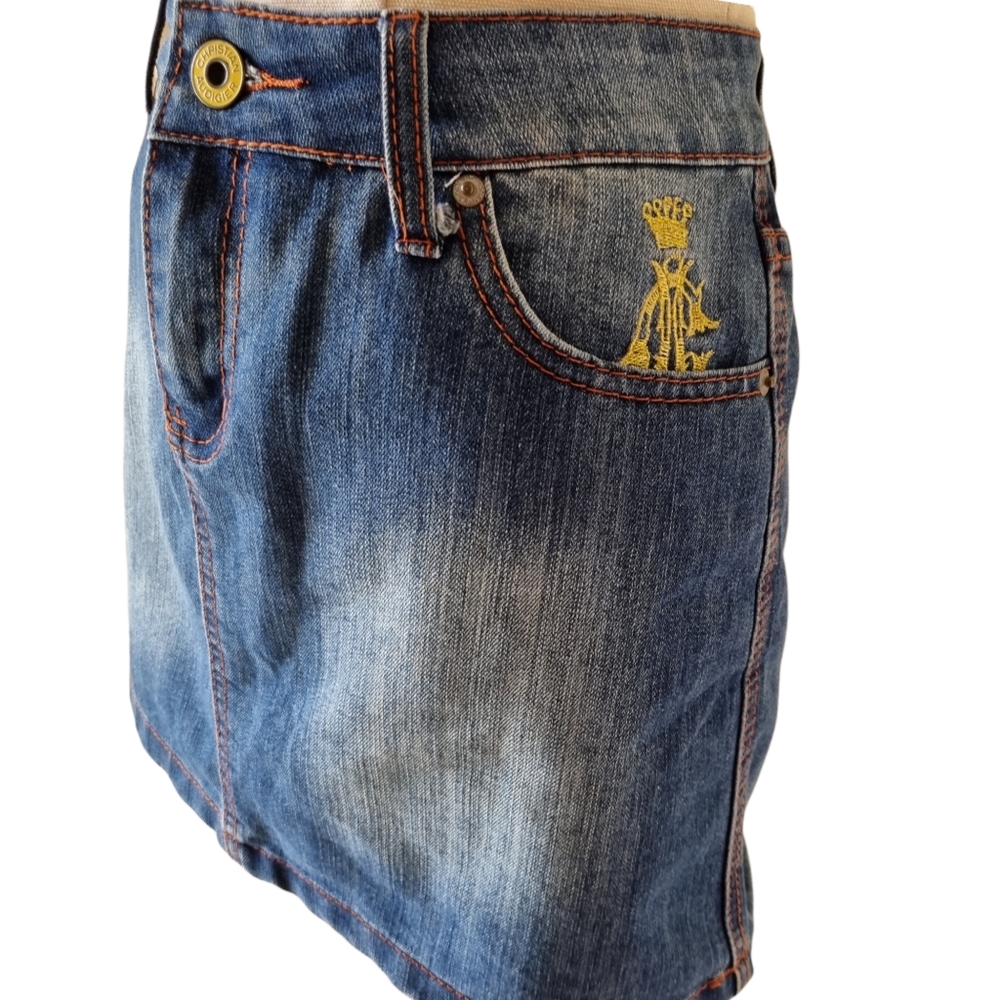 Christian Audigier Mini Denim Y2K Embroidered Panther Skirt Size 31 (Size 12) - Picture 8 of 13